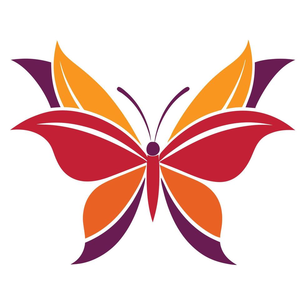 Stylized Butterfly Icon Red Orange Purple on White Background Logo Element vector