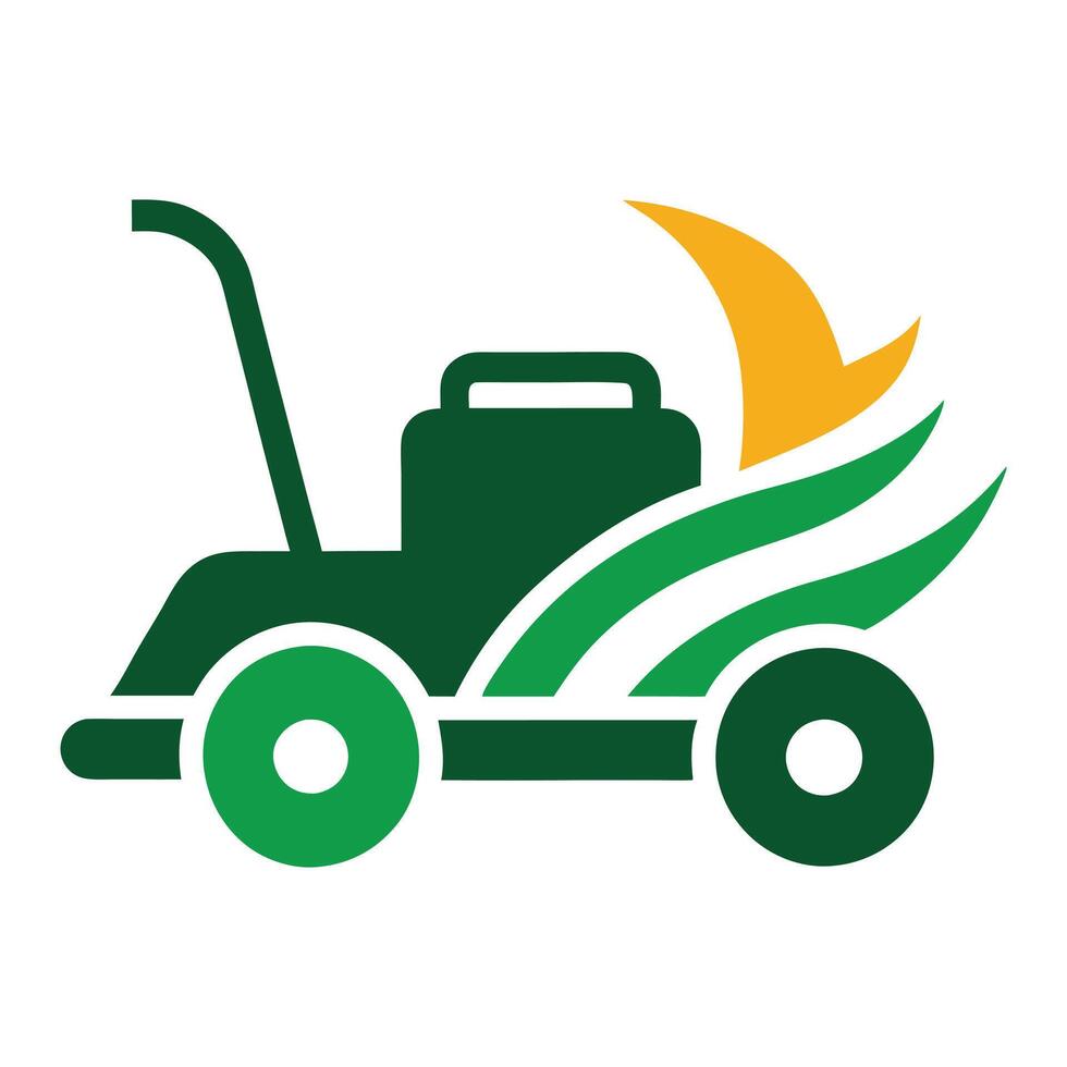 Green Lawn Mower Icon with Yellow Grass on White Background Isolated Design vector