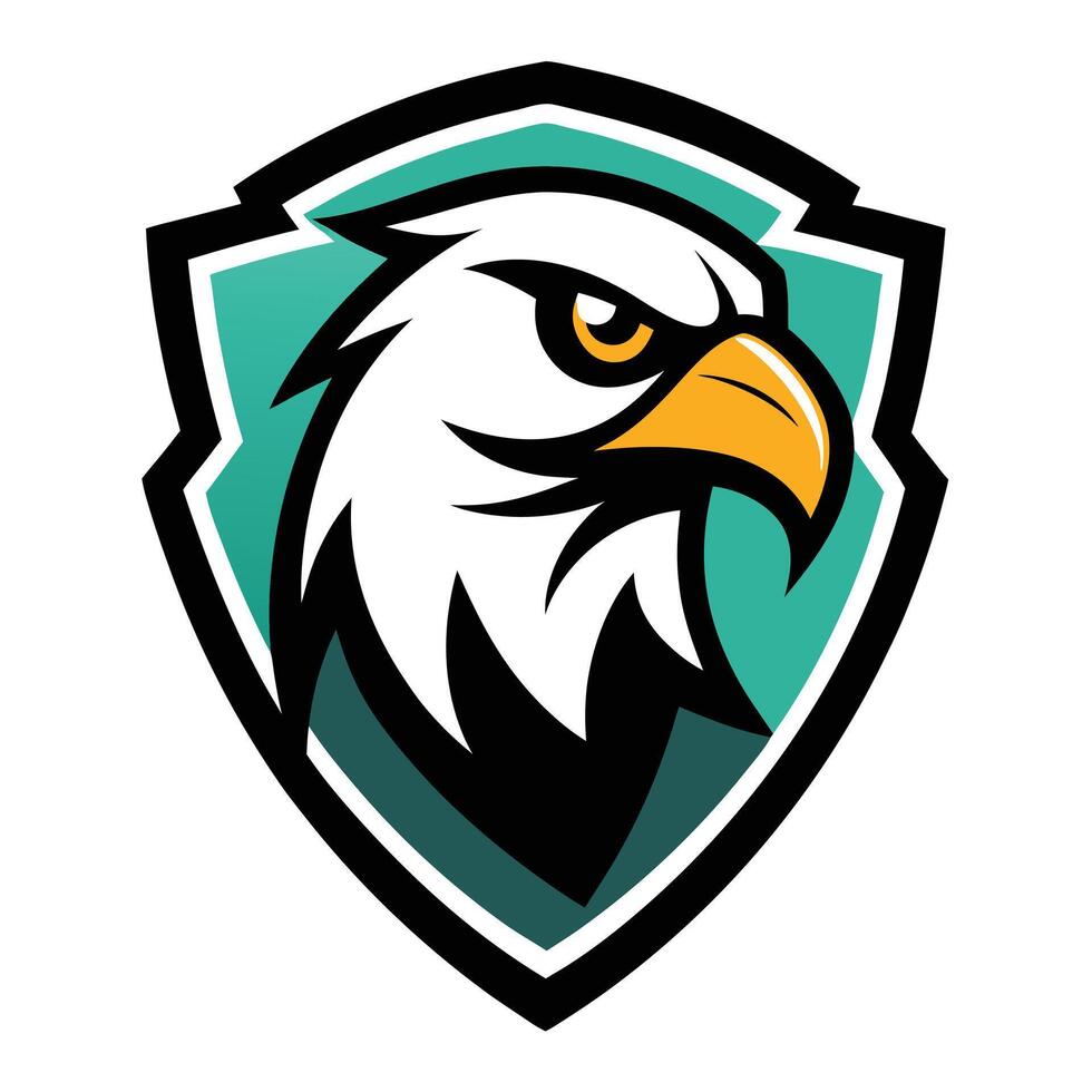 Stylized Eagle Head on Shield, Mascot Emblem, Cartoon Design on Transparent Background vector