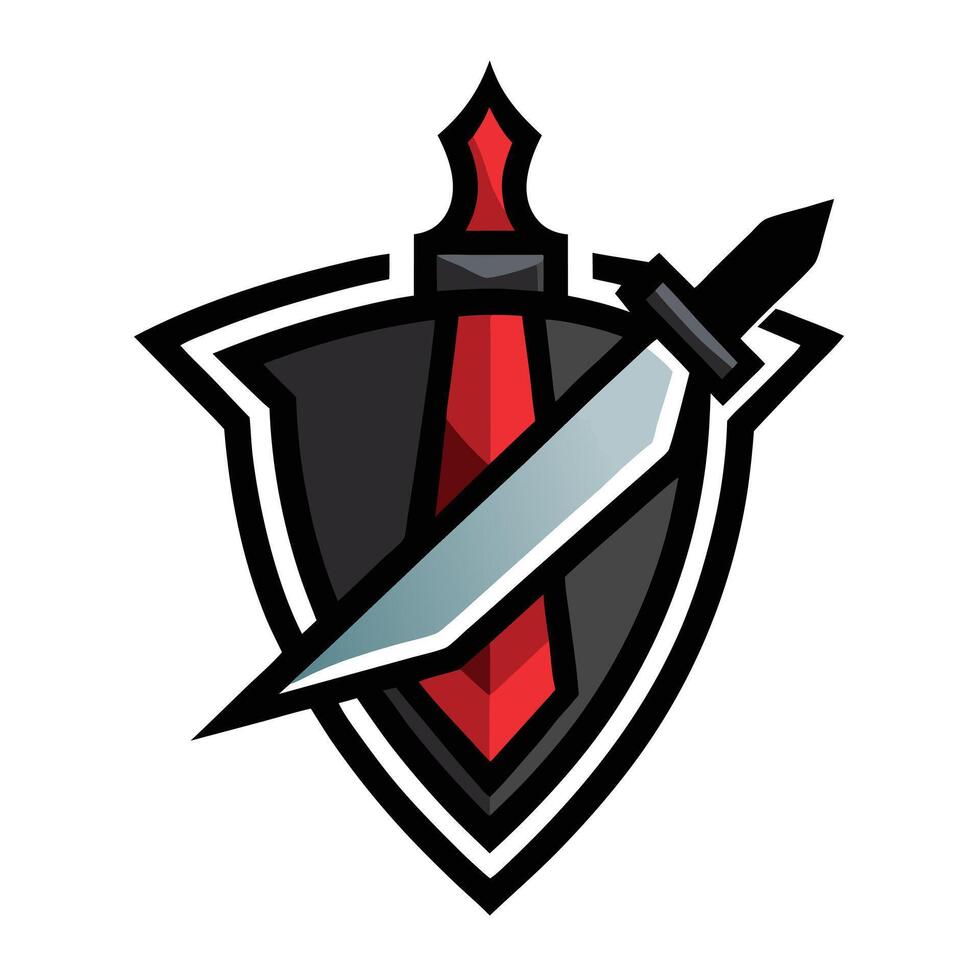 Shield with Dagger Design with Red Accent on a Clean White Background vector