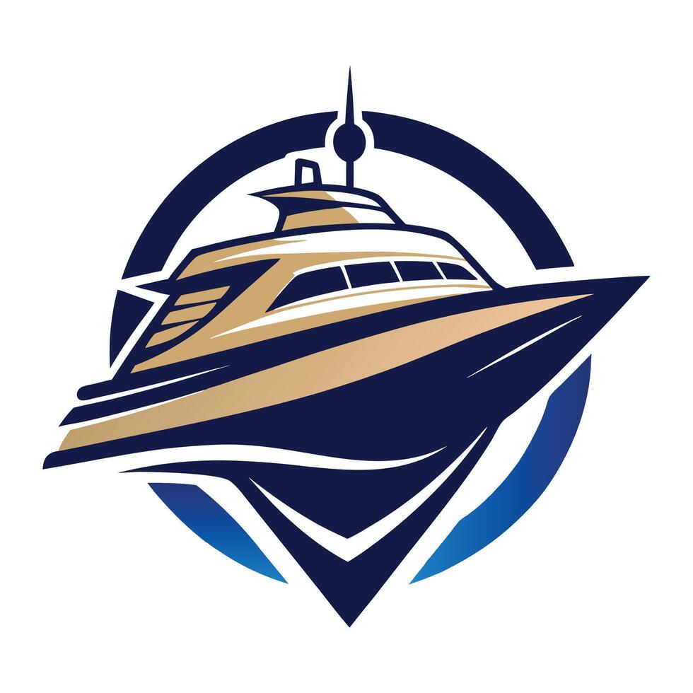 Modern Yacht Isolated, Nautical Vessel with Blue Accents, Boat Icon on White vector