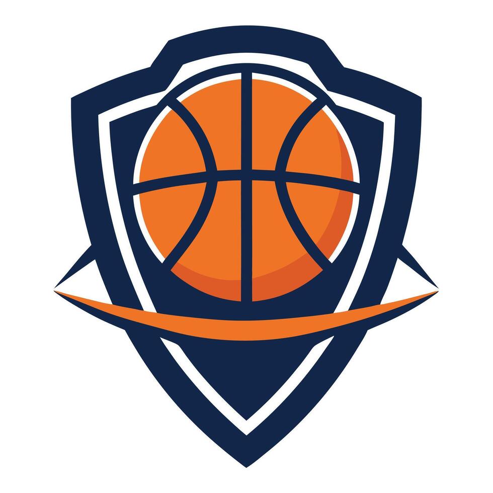 Shield Basketball Icon Graphic, Blue and Orange Design on White Background vector