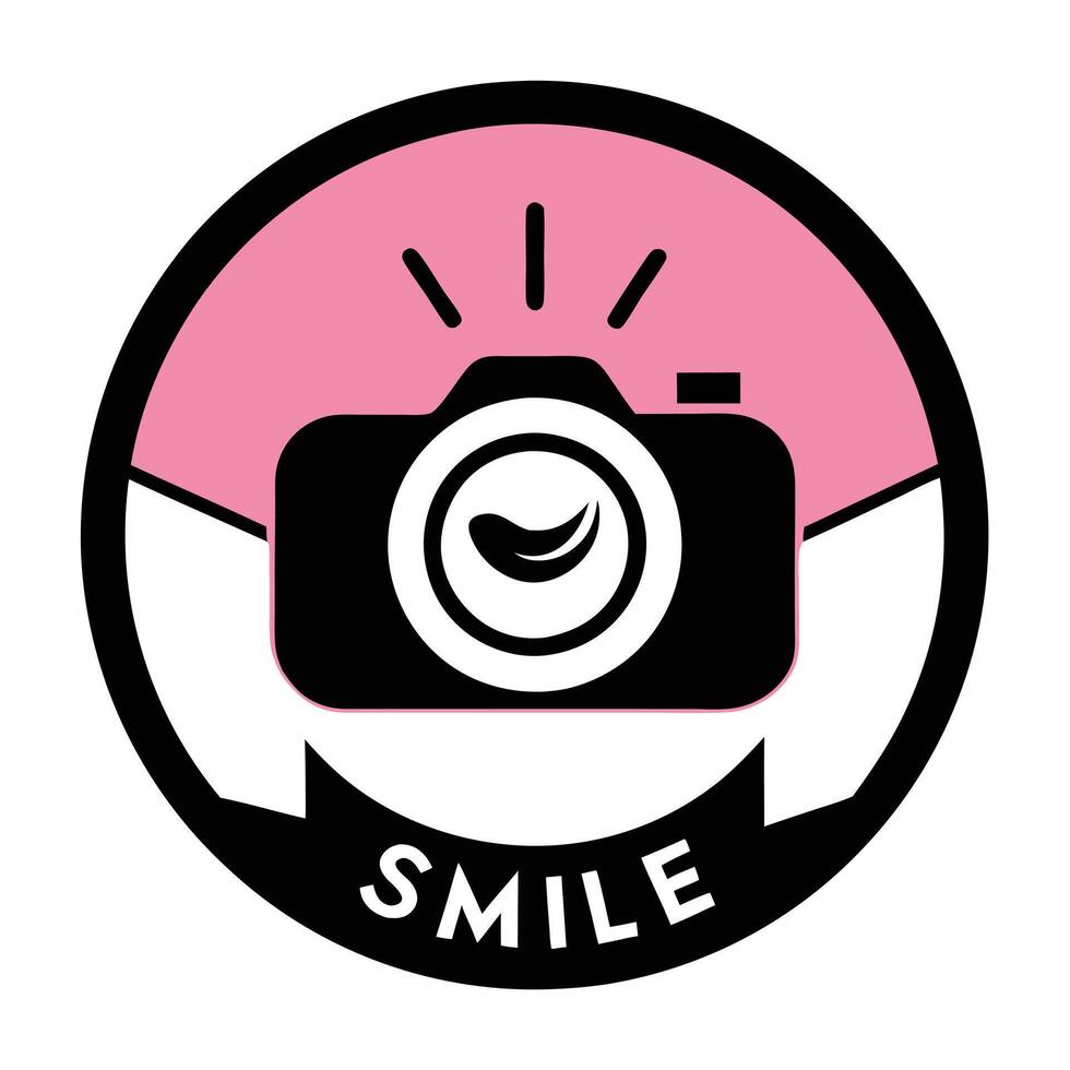 Camera Smile Logo, Pink Circle Element, Concept, Isolated on White vector