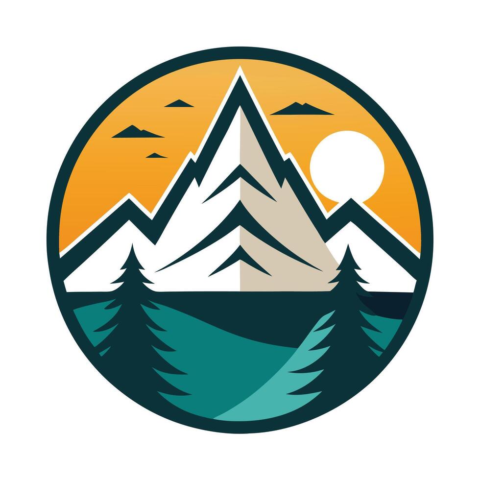 Mountain Peak Adventure Icon with Evergreen Trees and Circle Design Element vector