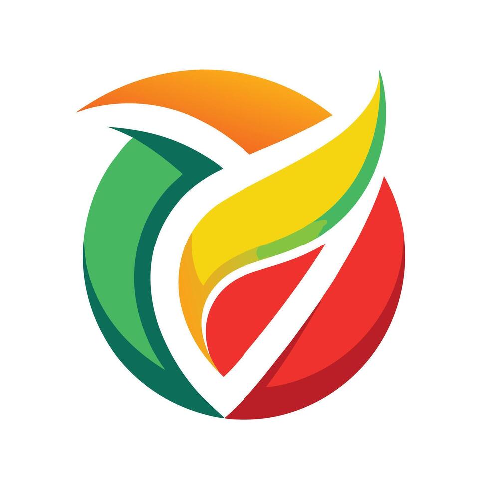 Abstract Circle with Yellow, Green, Orange, and Red Leaf Design on White Background vector