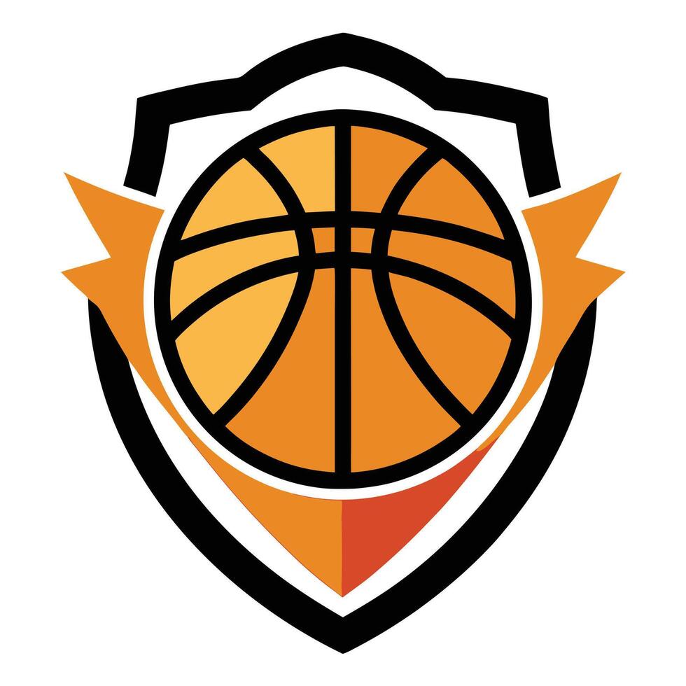 Modern Basketball Crest with Orange Ball, Black Border and Shapes vector
