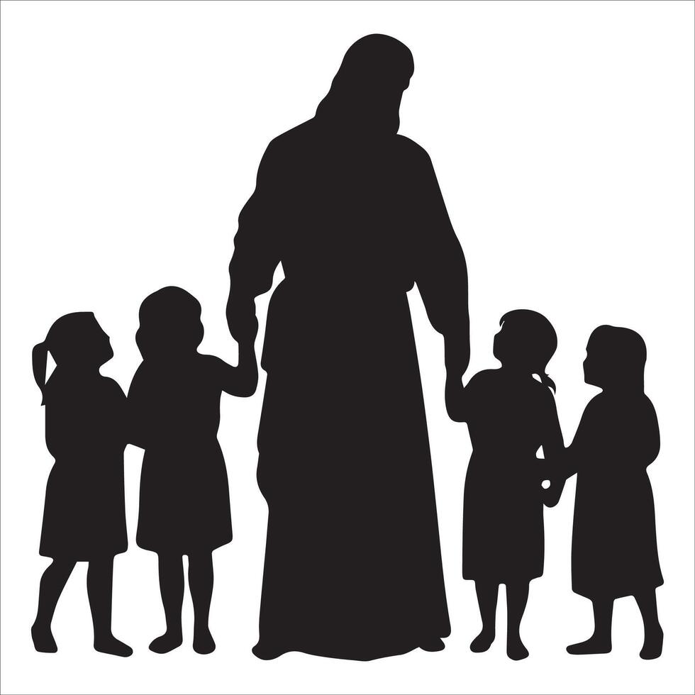 Jesus and the Little Ones Gathered Around vector