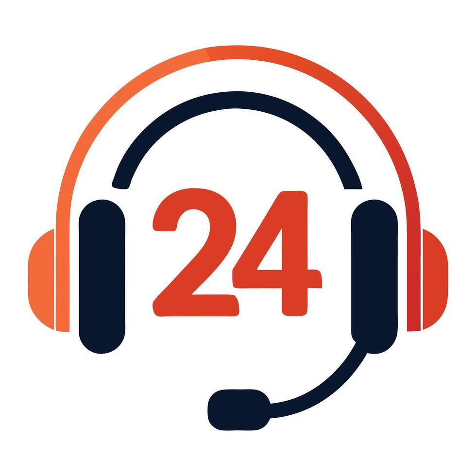 Orange and Dark Blue Headset with Microphone and '24' on White Background vector