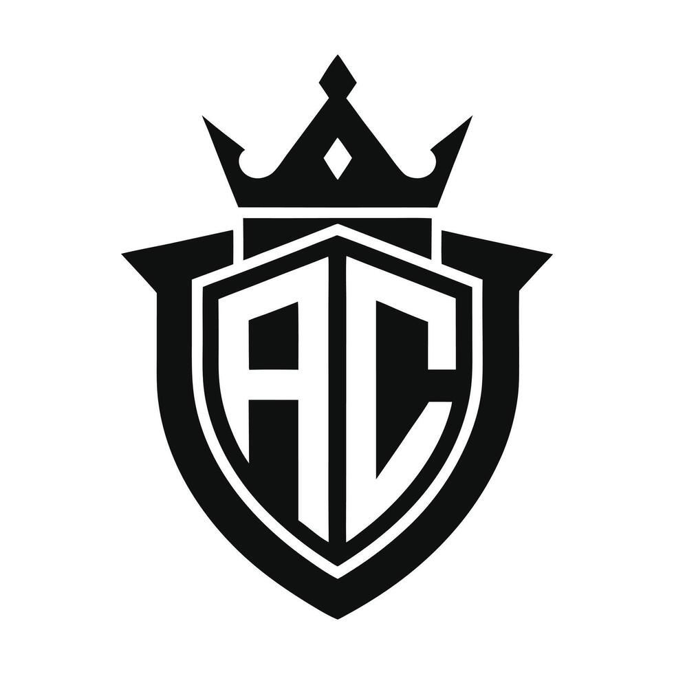 Black AC Initial Letters Logo Crown Shield Emblem on White vector