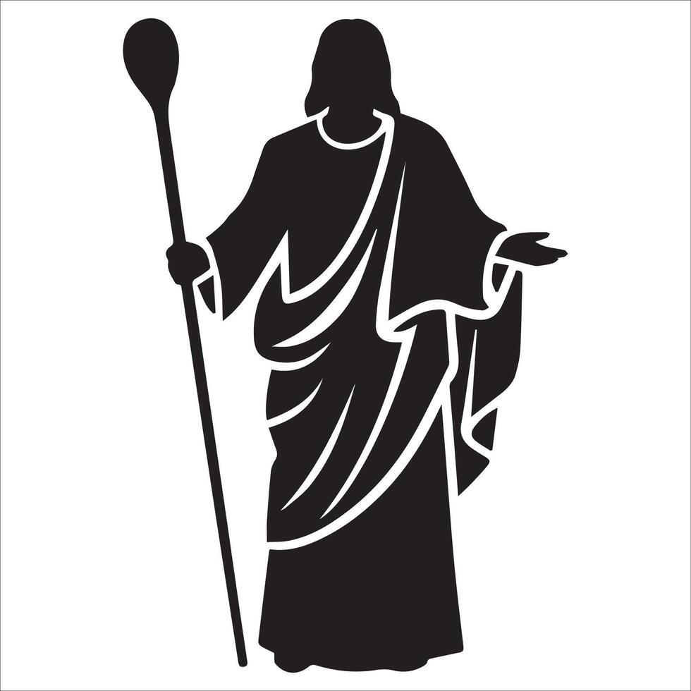 Biblical Jesus with a Staff in Hand Silhouette vector