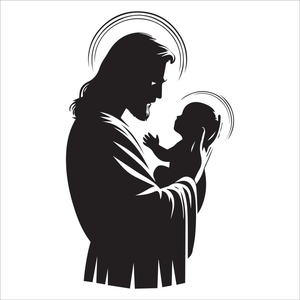 Jesus Holding a Small Child in His Arms , vector