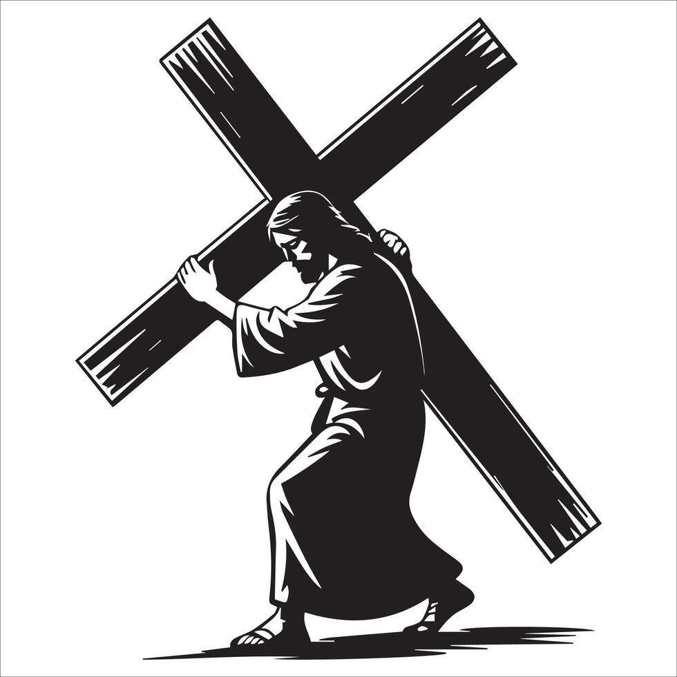 Religious Jesus with Cross Silhouette Art vector