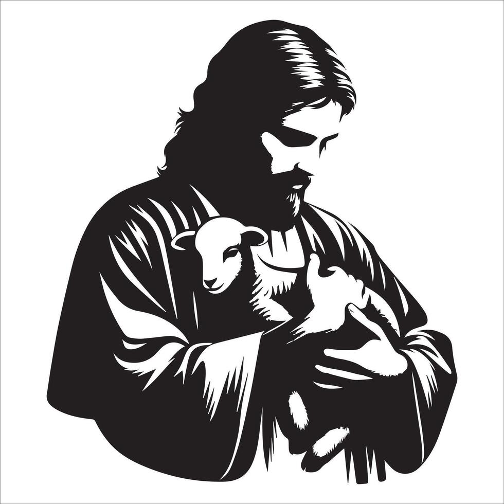 Jesus the Good Shepherd Holding a Lamb Silhouette vector