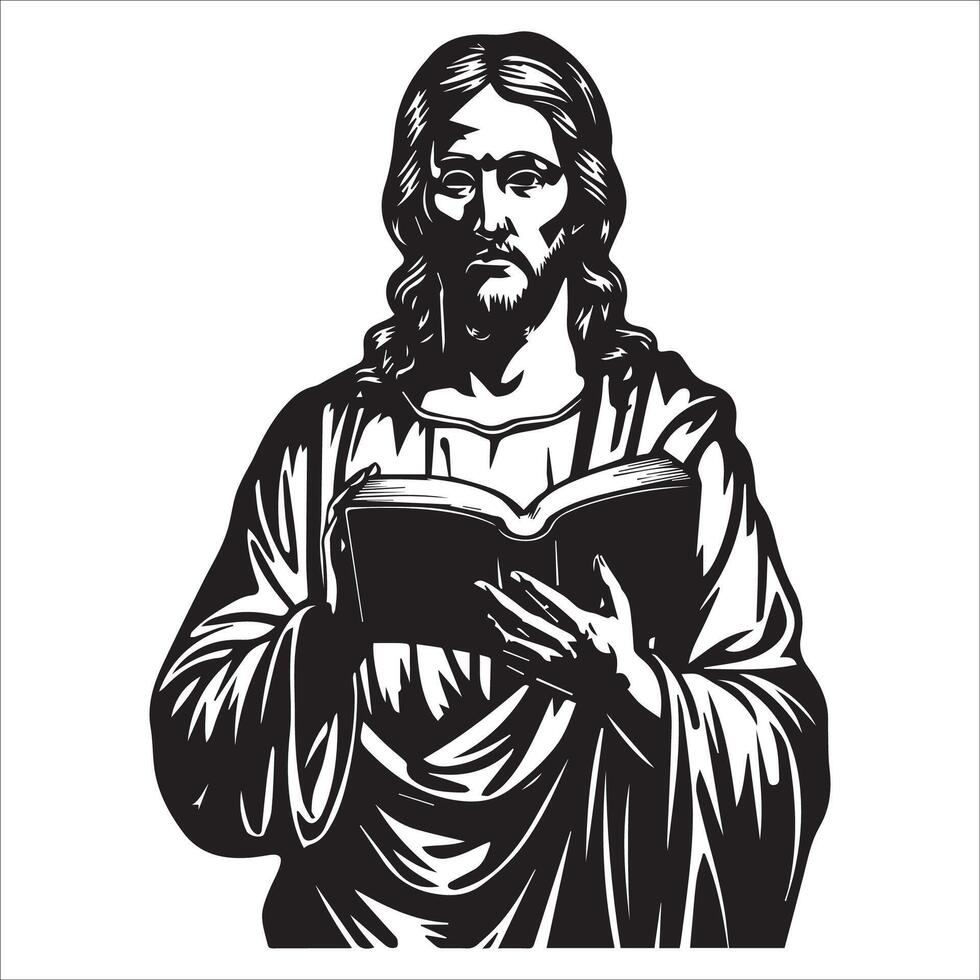 Jesus Holding an Open Bible silhouette vector