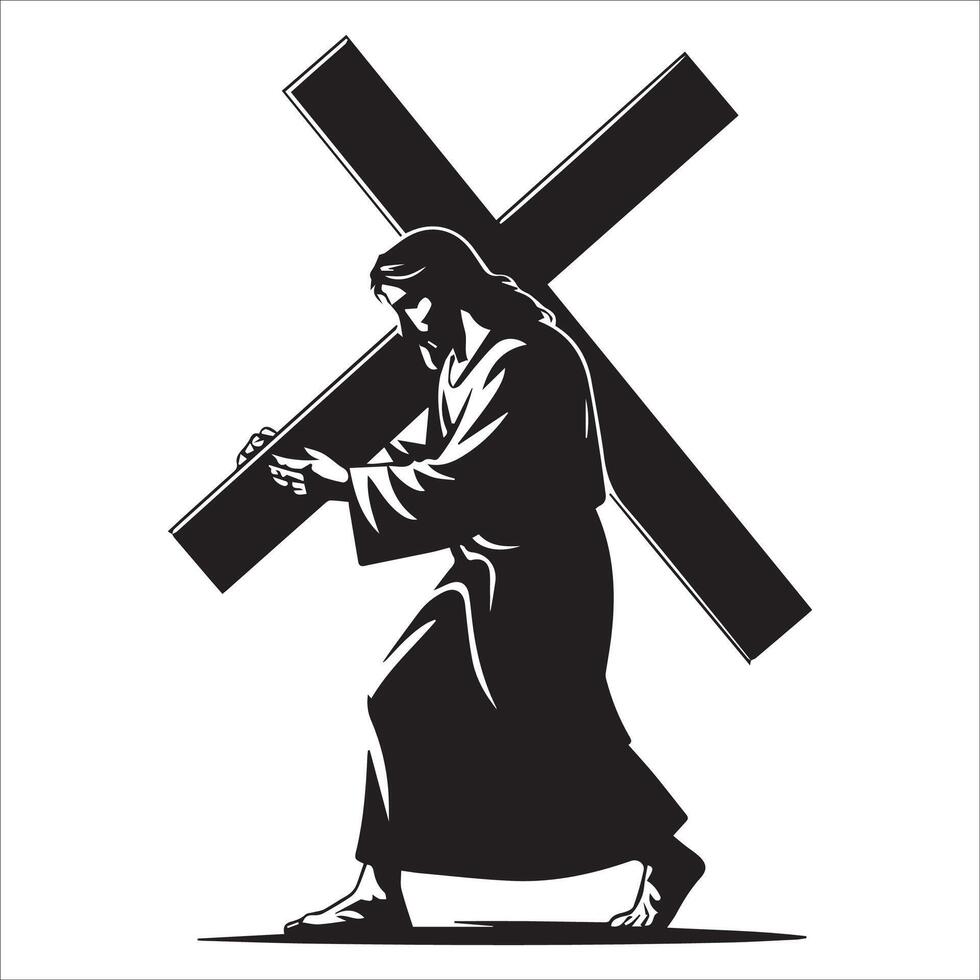 Christian Faith Jesus Carrying Cross Silhouette vector
