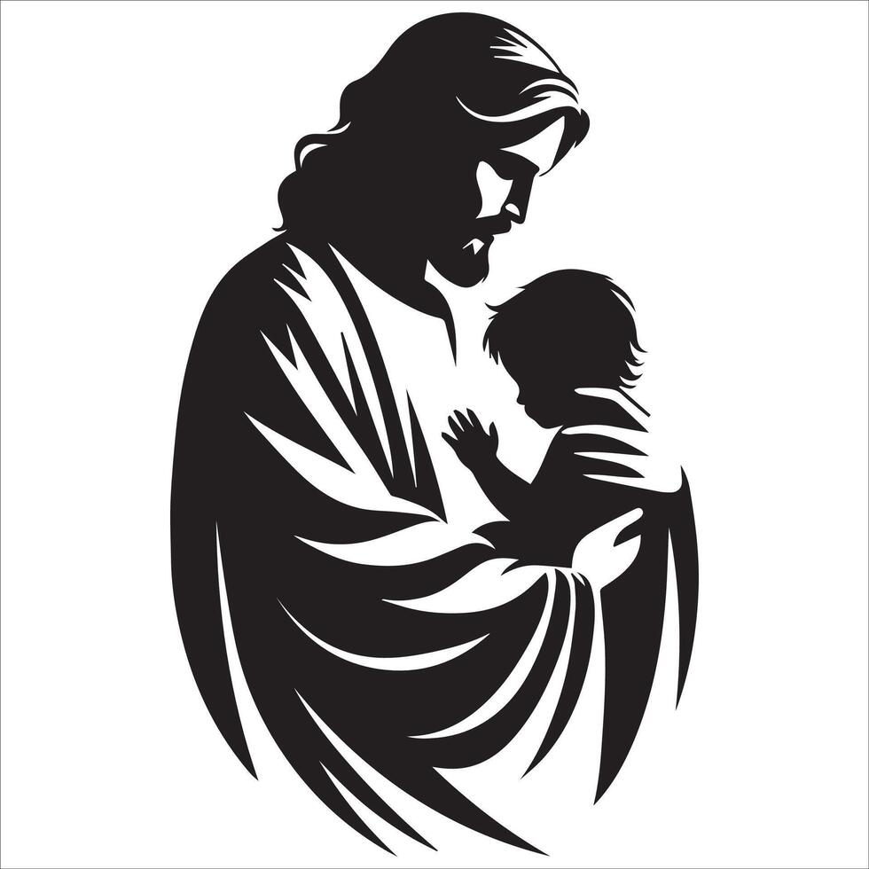 Jesus Embracing Children Around Him vector