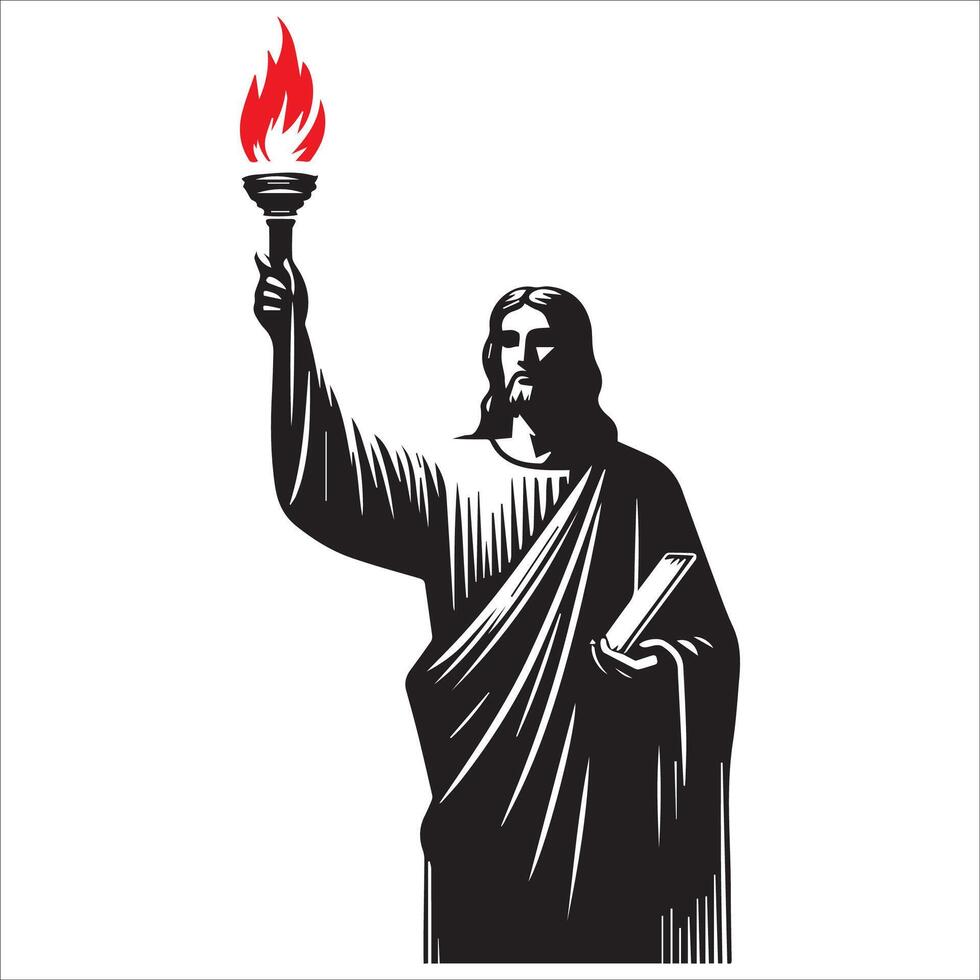 Spiritual Jesus with a Guiding Torch Silhouette vector