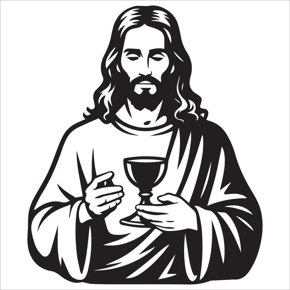 Jesus Holding a Chalice . vector