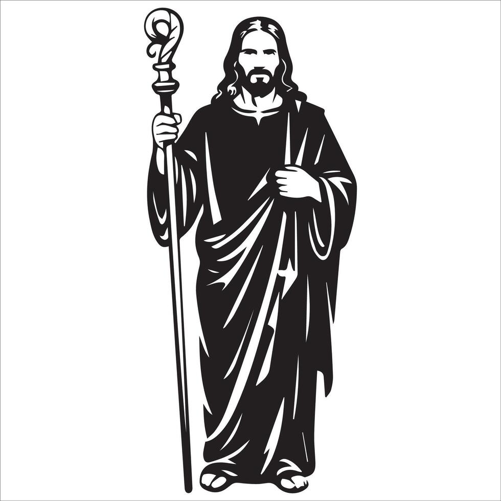 Sacred Jesus Holding a Staff of Guidance Silhouette vector