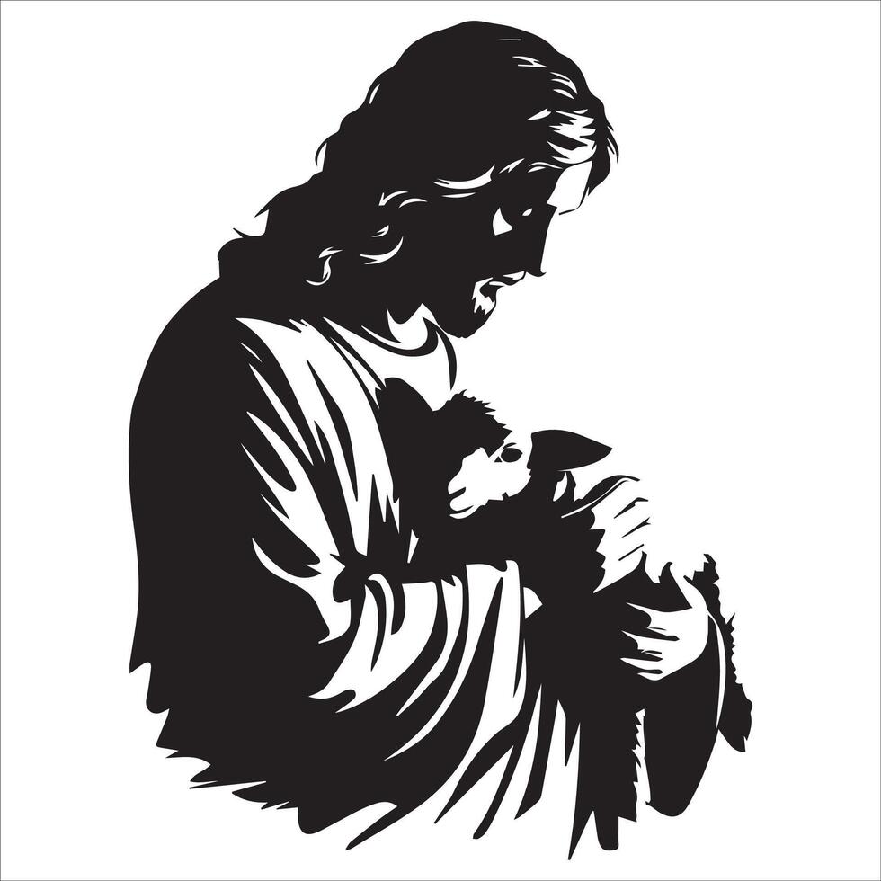 Religious Jesus Comforting a Lamb Silhouette Design vector
