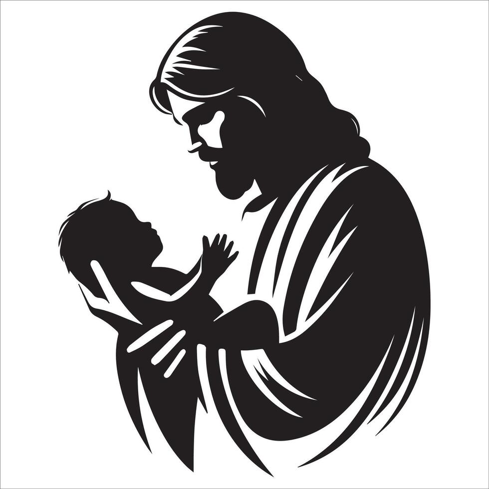 Jesus Holding a Small Child Silhouette Illustration vector