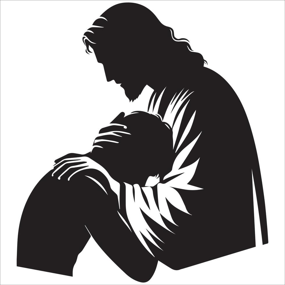 Religious Silhouette of Jesus Providing Comfort vector