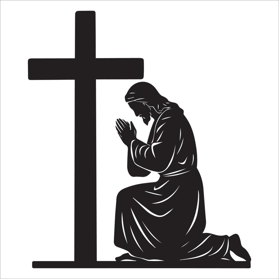 The Cross of Sacrifice Jesus in Prayer vector