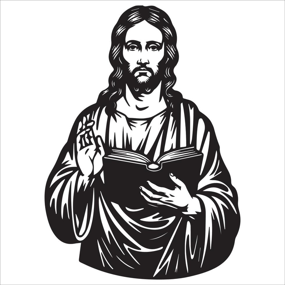 Jesus Holding an Open Bible , vector