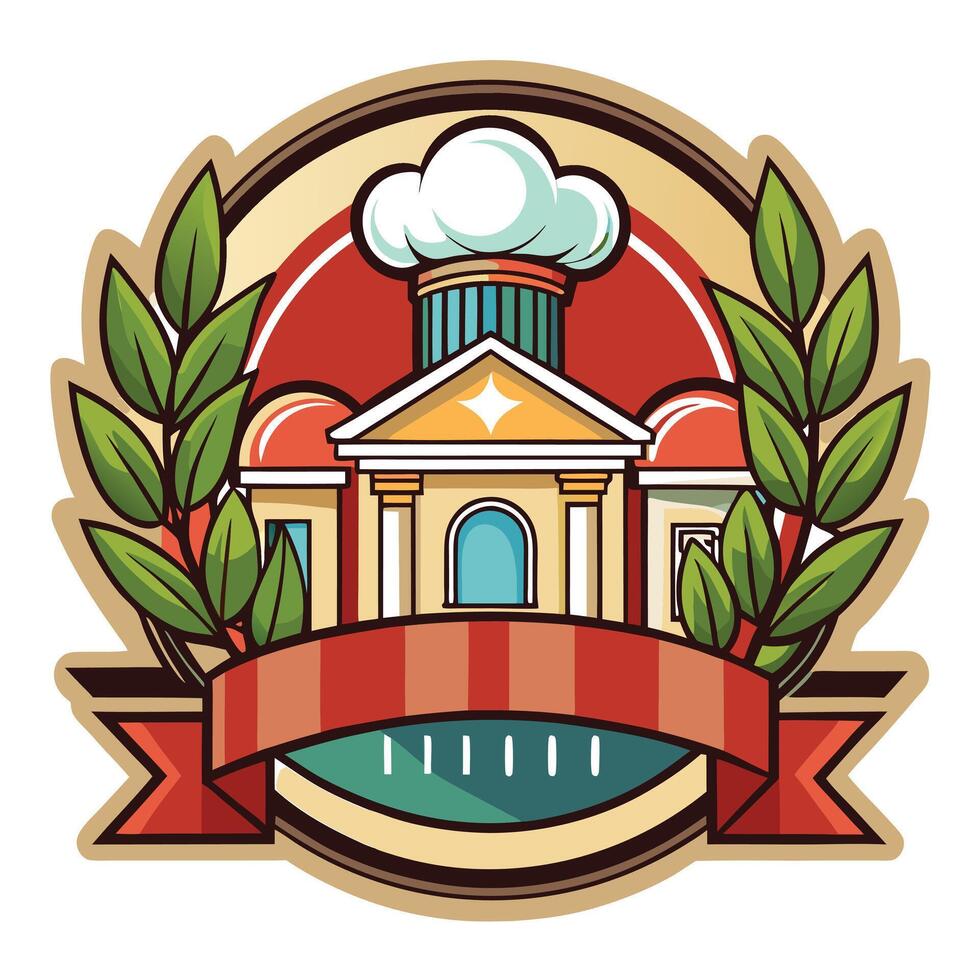 Culinary Institution Icon with Chef Hat and Laurel Wreath Isolated on White vector