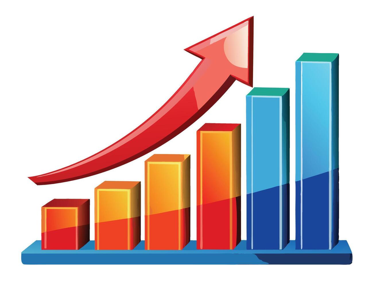 Growing Bar Chart with Red Arrow in Upward Trend on a White Background vector