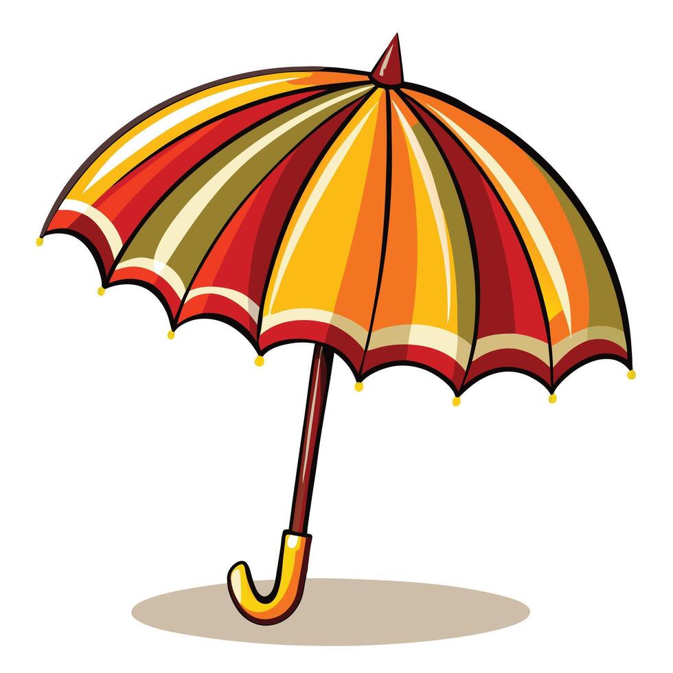 Isolated Umbrella with Colorful Stripes, Cartoon Style on White Background vector