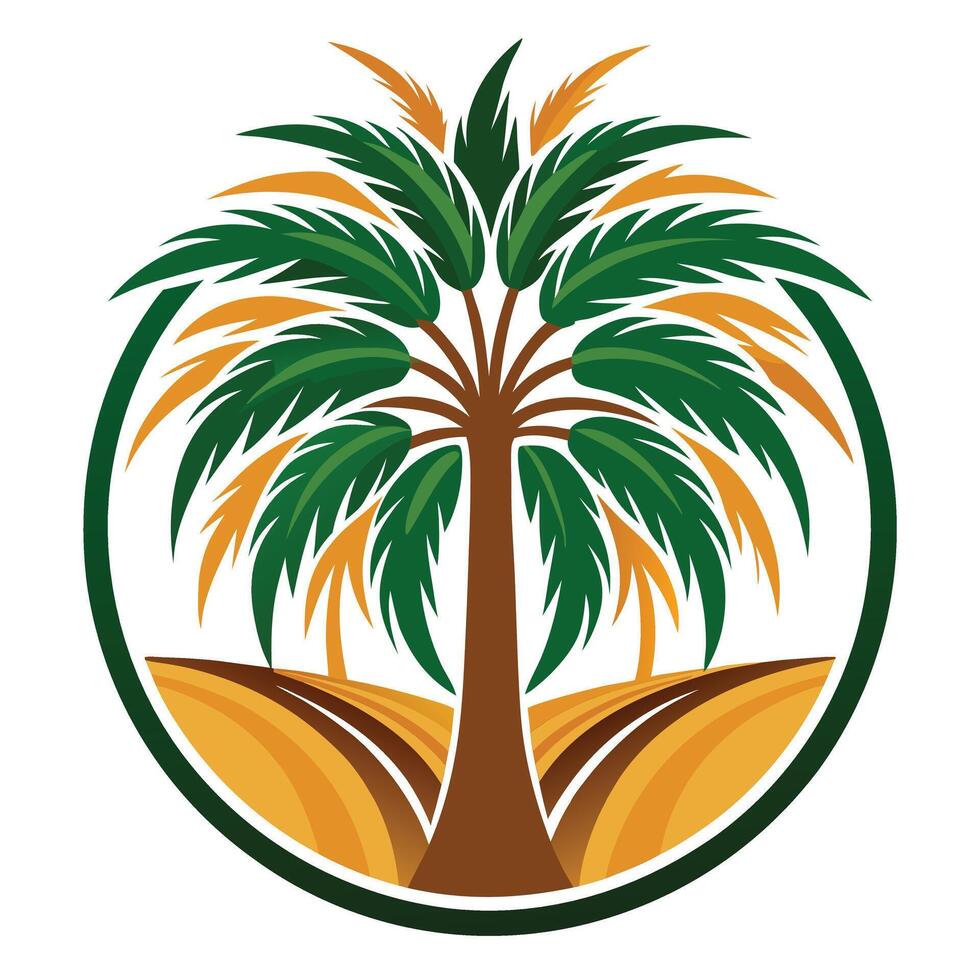 Stylized Palm Tree with Green Circle and Yellow Field Pattern vector