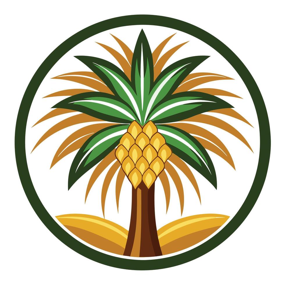 Stylized Date Palm Tree with Fruits in Green Circle on White Background vector