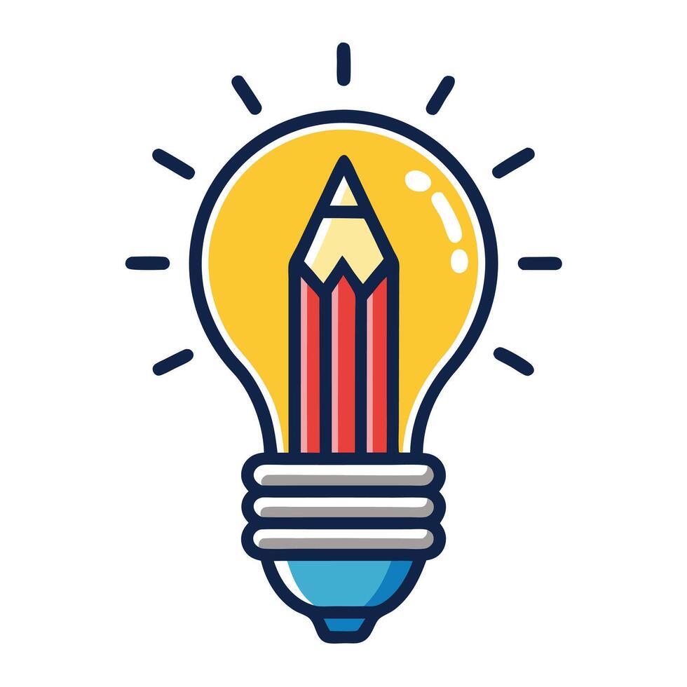 Stylized Lightbulb with Pencil Inside, Isolated on White, Illustration, Flat Design vector