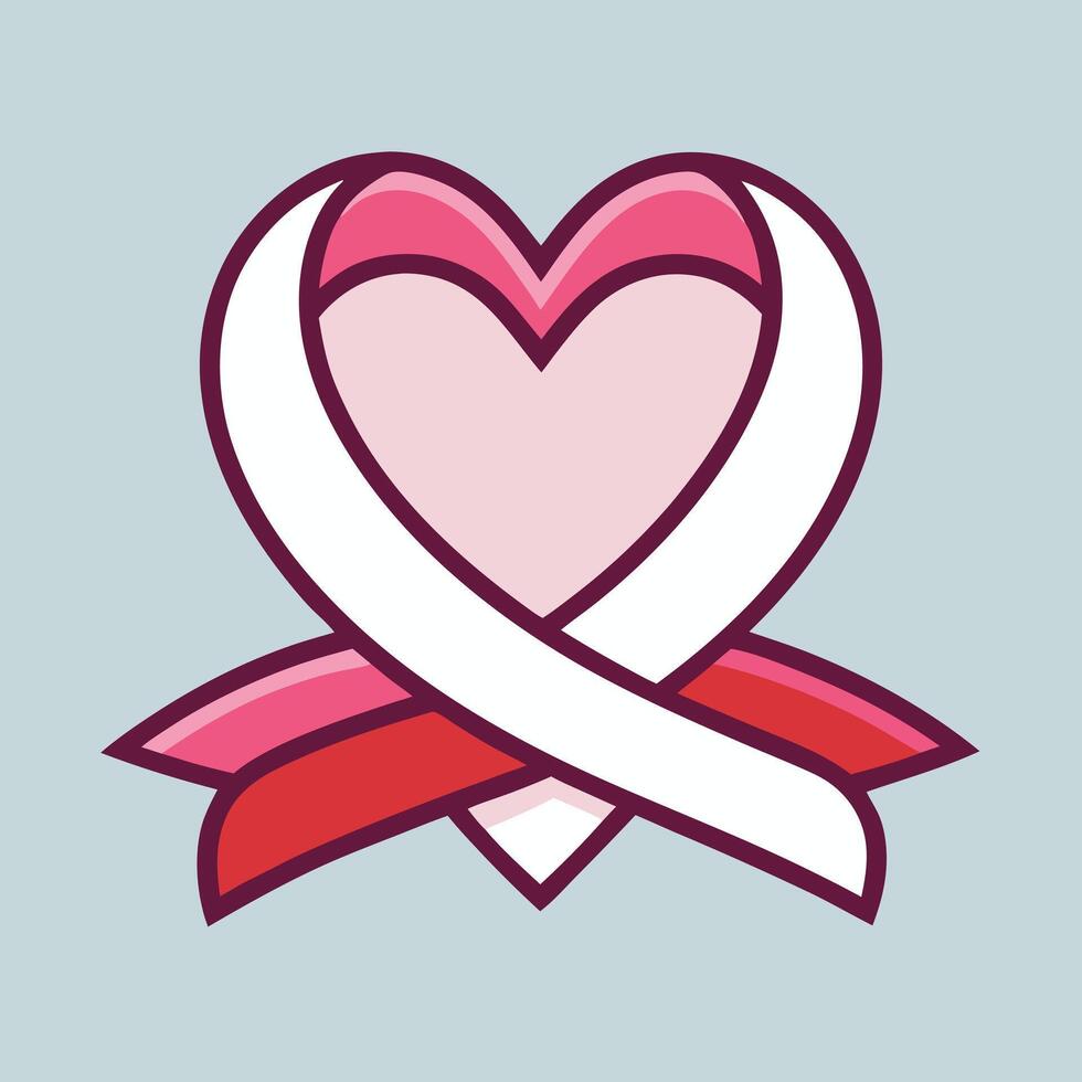 Pink Heart and Ribbon Icon on Light Blue Background Design vector