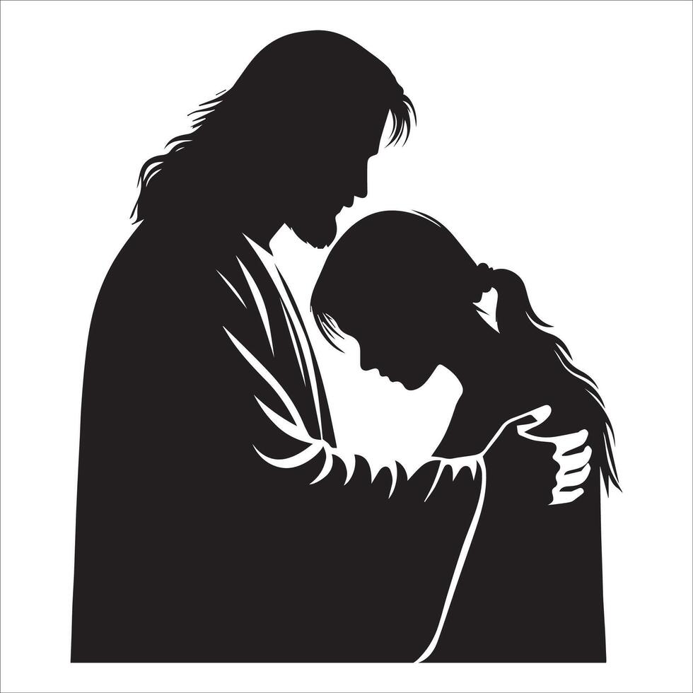 Jesus Comforting a Grieving Person Silhouette Illustration vector