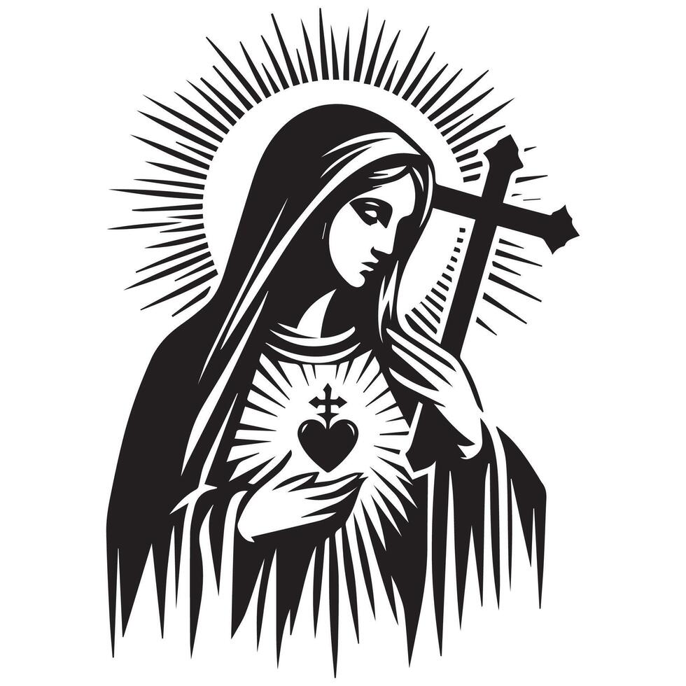 Virgin Mary Holding Out Her Hand silhouette vector