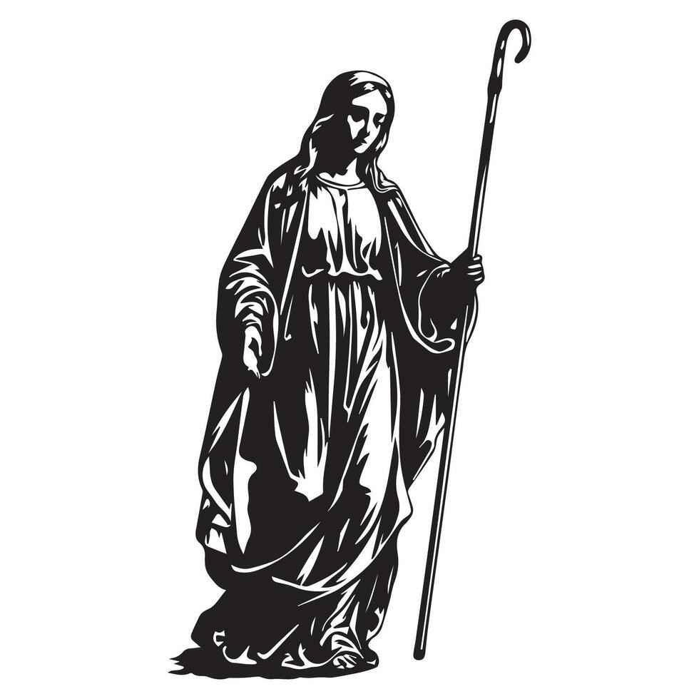 Virgin Mary Walking with a Staff , vector