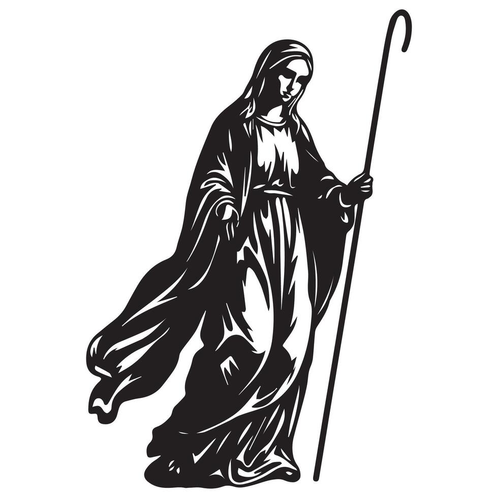 Virgin Mary Walking with a Staff vector