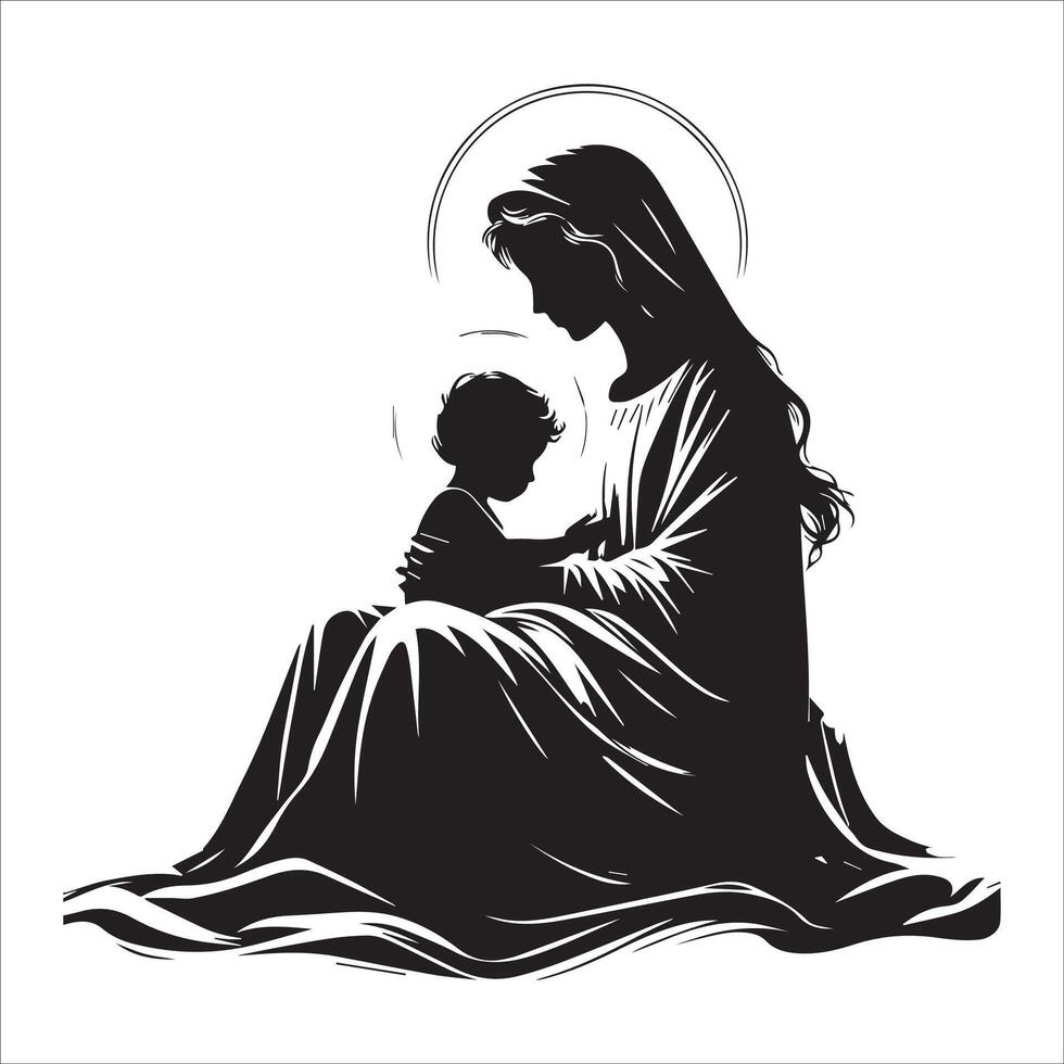 Mary Cradling Baby Jesus in Love vector