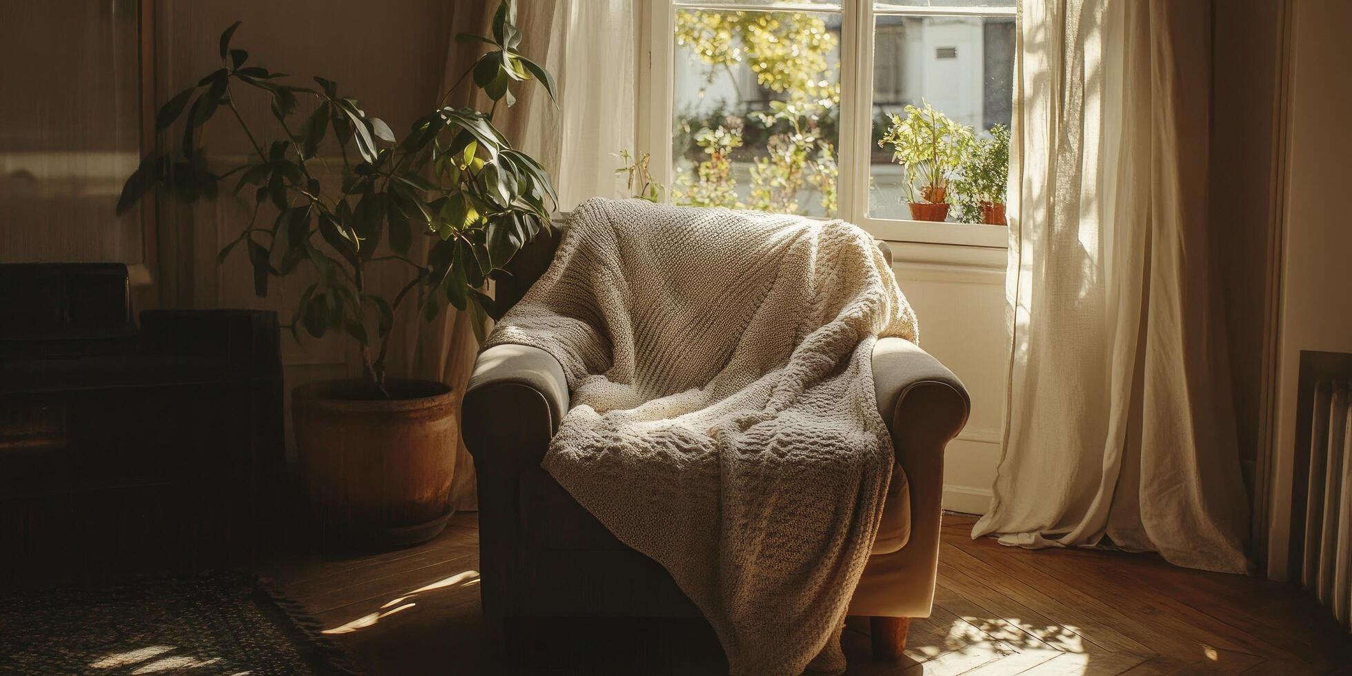 A chair with a blanket on it photo