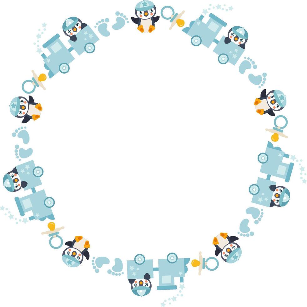 Empty round frame penguin baby boy vector