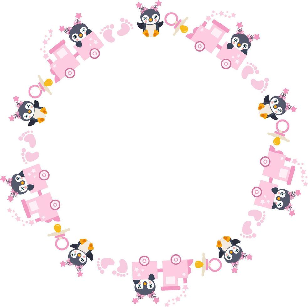 Empty round frame penguin baby girl vector