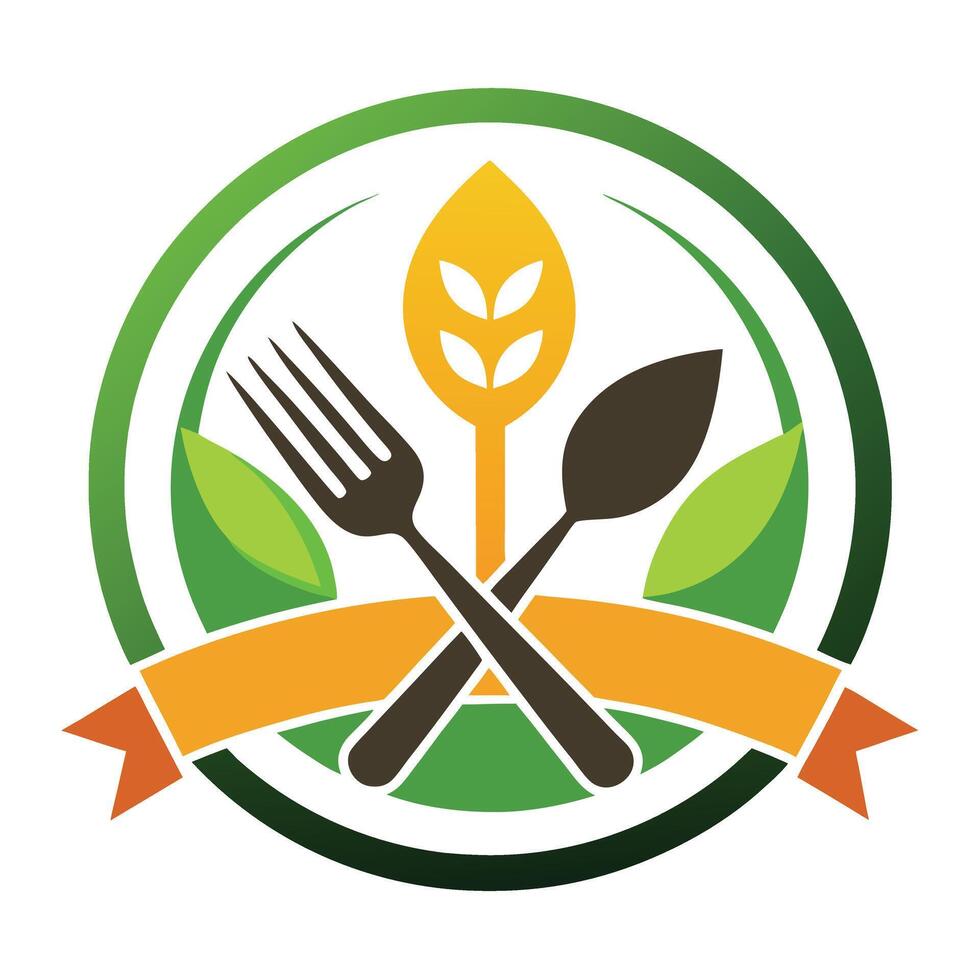 Rustic Utensils, Wheat, and Green Leaves with Ribbon in Rounded Composition vector