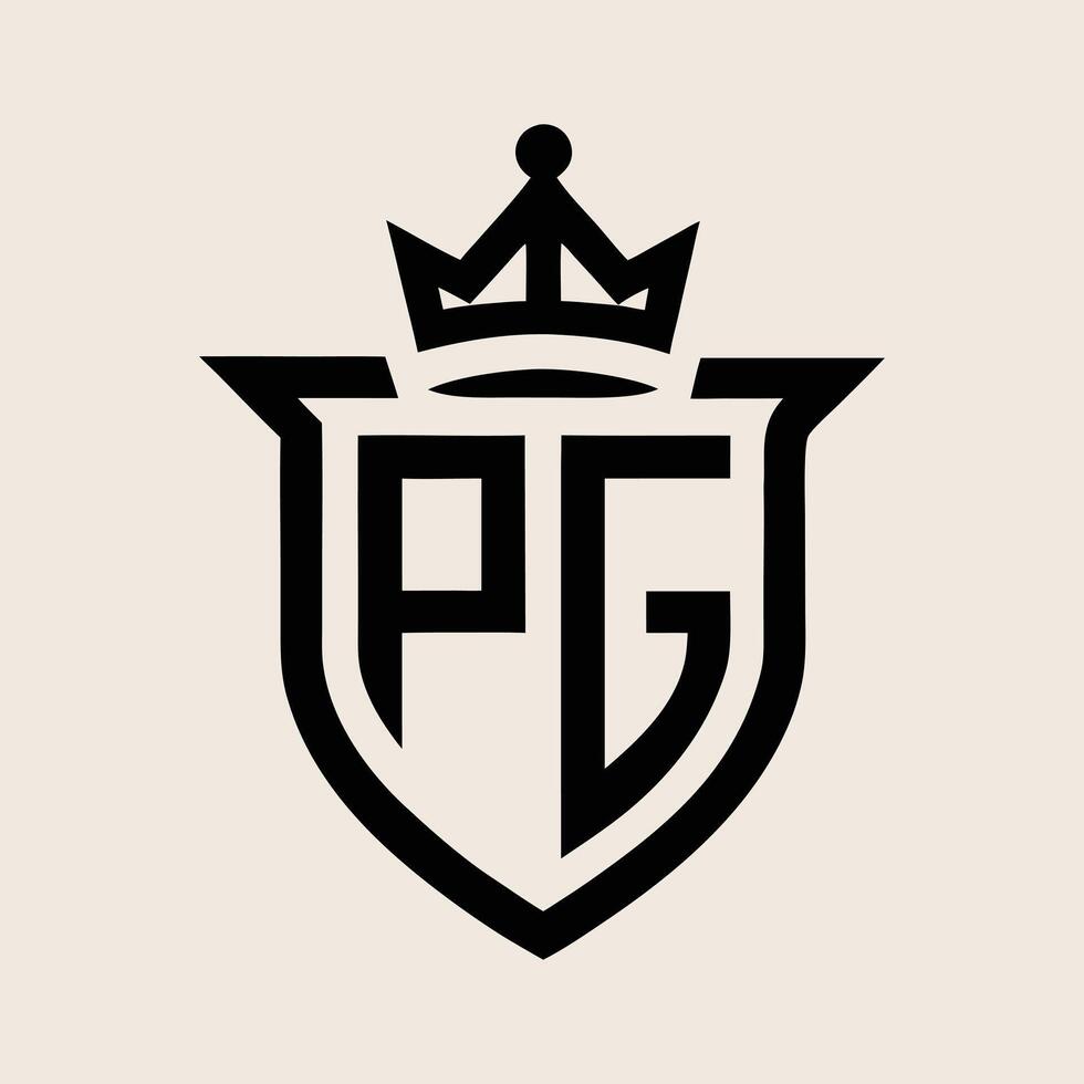 Shield Crest Logo with Crown and PG Letters in Black on Creamy Background vector