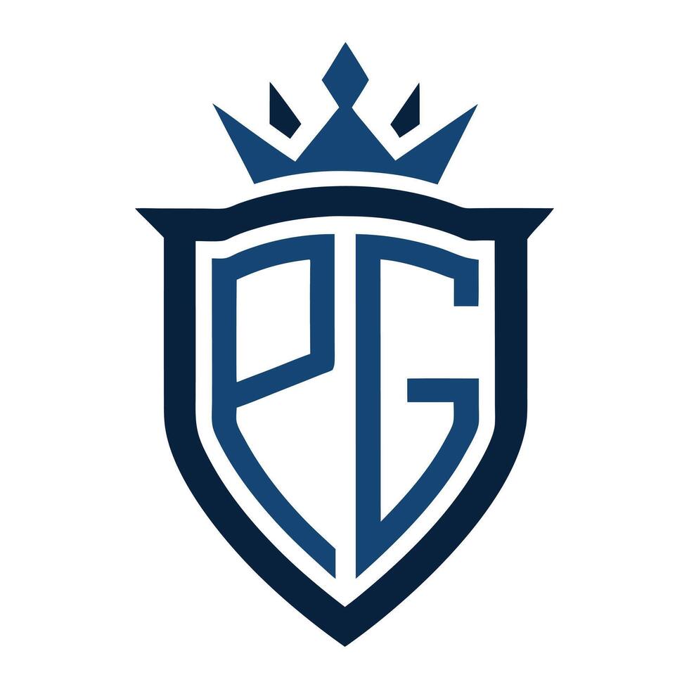 Royal Blue PG Monogram Shield with Crown Emblem on White Background Design vector