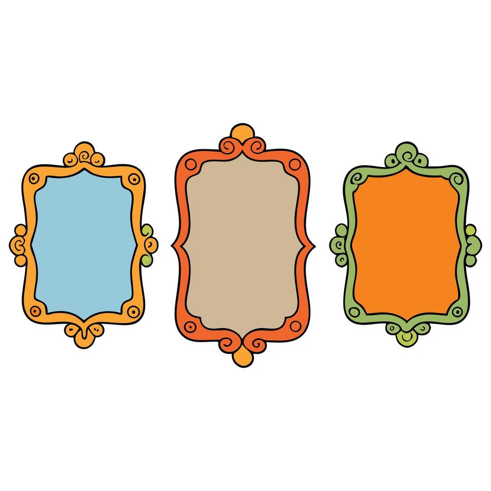 Collection of Three Decorative Frames with Swirls and Vibrant Colors on White vector