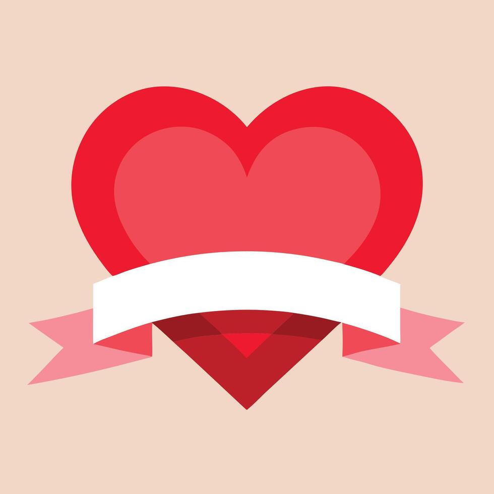 Flat Design Red Heart With White Ribbon on Creamy Background, Love, Minimalist vector