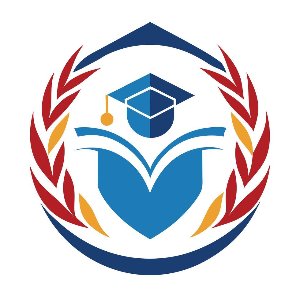 Graduation Hat Laurel Wreath Round, Celebration Symbol, Education Logo Concept, Flat Design vector