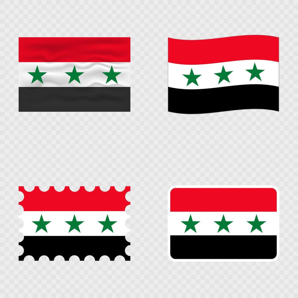 Syria national flag in four different styles. vector